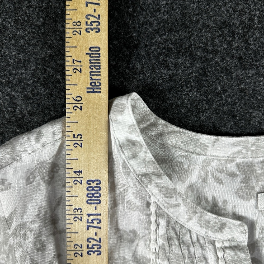 J Jill Love Linen Button Long Sleeve Blouse Butterfly Floral Top White Beige - Picture 7 of 7